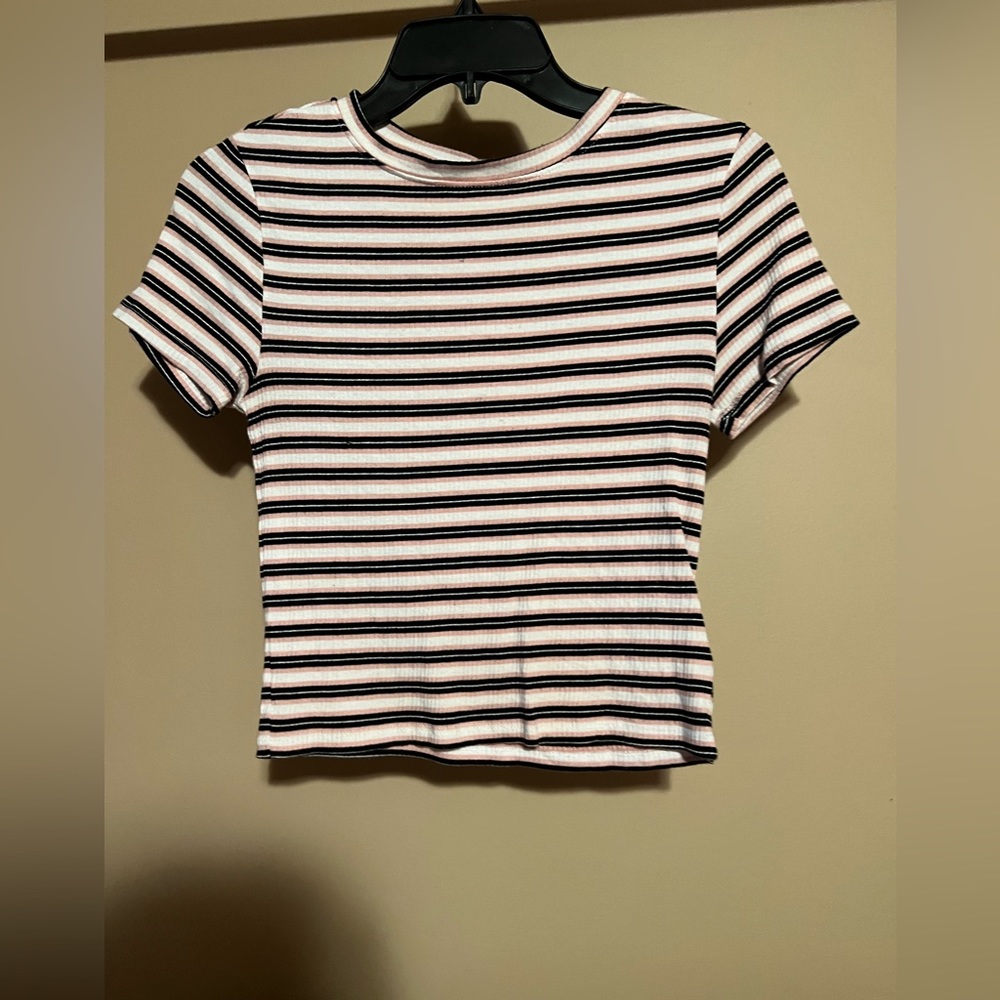 Pink and Black Striped Ribbed Top
